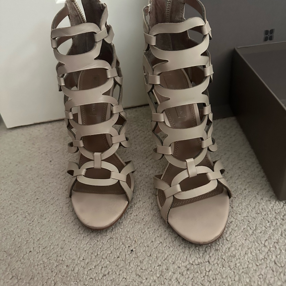 BCBGMaxAzria Vicenza Elegant Leather Strappy Heels - Picture 9 of 14